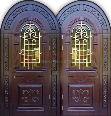 Индивидуальная арочная дверь со стеклом и ковкой ДА-19 в Лыткарино