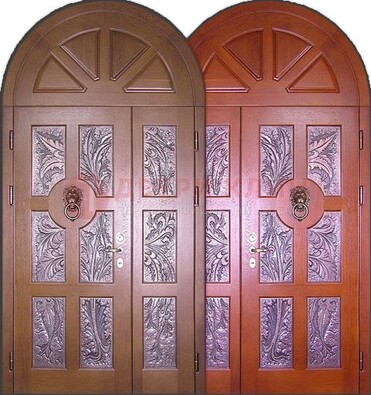 Металлическая арочная дверь со стеклом ДА-28 в коттедж в Лыткарино