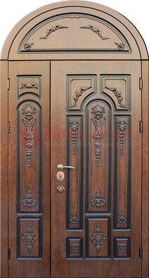 Арочная железная дверь с виноритом и узором ДА-36 в Лыткарино