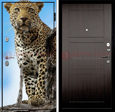 Железная дверь с рисунком гепарда снаружи ДФ-27 в Лыткарино