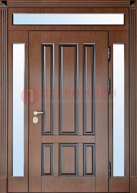 Железная дверь со стеклом и фрамугами в коричневом цвете ДФГ-8 в Лыткарино