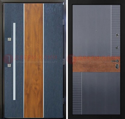 Темная металлическая дверь МДФ со вставками ДМ-411 в Лыткарино