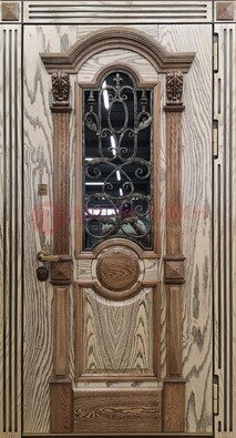 Железная дверь с массивом дуба со стеклом и ковкой ДМД-47 в Лыткарино