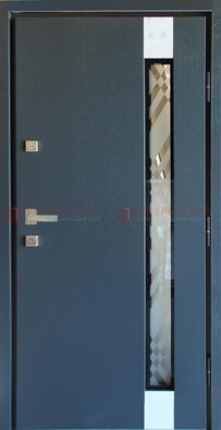 Серая стальная дверь с порошковым покрытием и стеклянной вставкой ДП-216 в Лыткарино