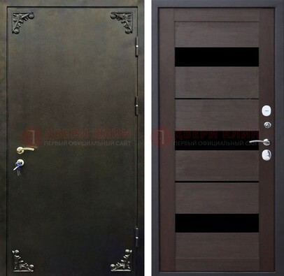 Темная входная дверь с порошковым покрытием и МДФ со стеклом ДП-236 в Лыткарино
