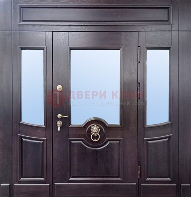 Филенчатая металлическая дверь с панелью МДФ и стеклом ДПР-102 в Лыткарино