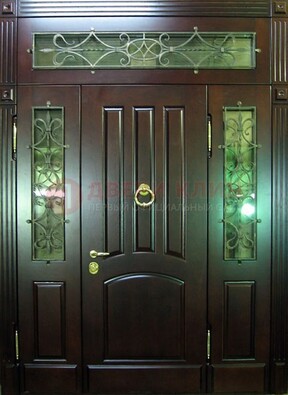 Стальная парадная дверь со стеклом и ковкой ДПР-18 для деревянного дома в Лыткарино
