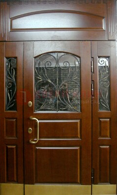 Стальная парадная дверь со вставками из стекла и ковки ДПР-30 в коттедж в Лыткарино