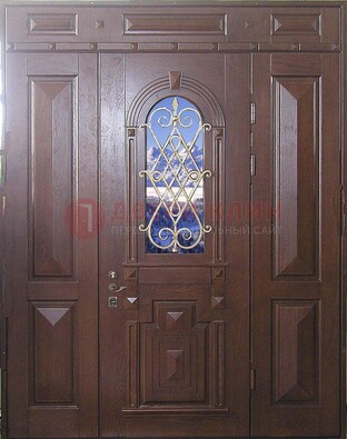 Стальная парадная дверь со стеклом и ковкой ДПР-4 для коттеджа в Лыткарино