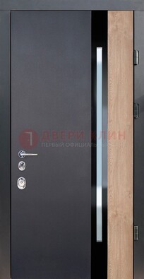 Черная металлическая дверь МДФ со стеклом ДС-14 в Лыткарино