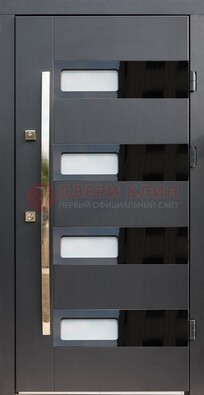 Черная стальная дверь МДФ хайтек со стеклом ДС-16 в Лыткарино