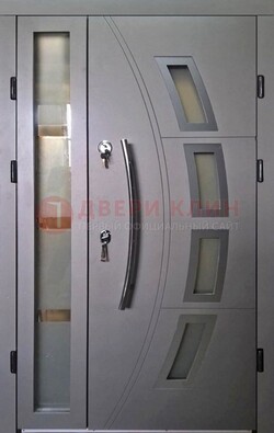 Серая железная дверь для дома со стеклом ДС-17 в Лыткарино