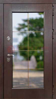 Коричневая стальная дверь со стеклом ДС-19 в Лыткарино