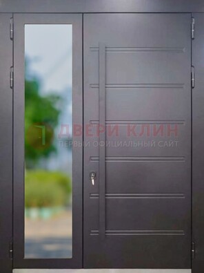 Чёрная двухстворчатая металлическая дверь со стеклом ДС-60 в Лыткарино