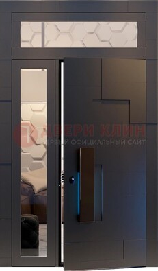 Чёрная двухстворчатая металлическая дверь со стеклом ДС-64 в Лыткарино