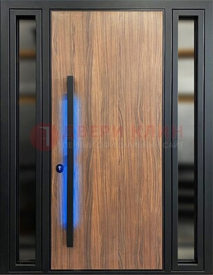 Коричневая металлическая дверь со стеклом ДС-69 в Лыткарино