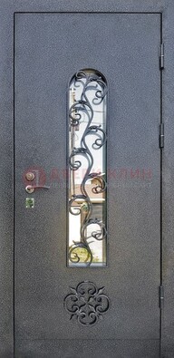 Темная стальная дверь Порошок со стеклом и ковкой ДСК-217 в Лыткарино