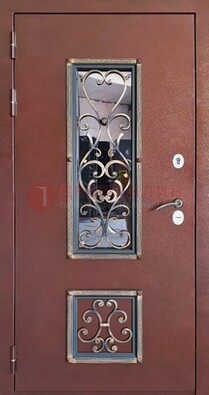 Уличная дверь Порошок со стеклом и ковкой для дома ДСК-218 в Лыткарино