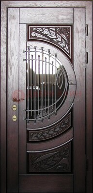 Одностворчатая входная дверь со стеклом и ковкой ДСК-21 в Лыткарино