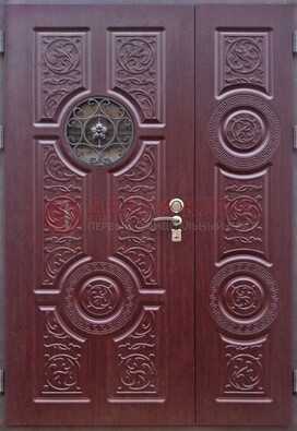 Красная железная дверь Винорит со стеклом и ковкой ДСК-235 в Лыткарино
