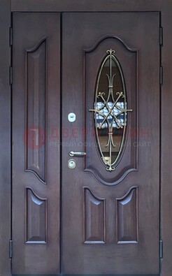 Темная металлическая дверь Винорит со стеклом и ковкой ДСК-239 в Лыткарино