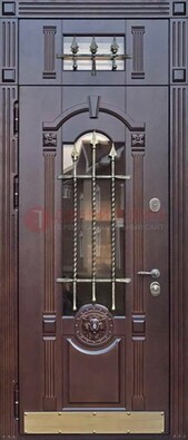 Металлическая дверь массив со стеклом и ковкой с фрамугой ДСК-249 в Лыткарино