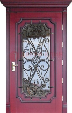 Красная стальная дверь Винорит со стеклом и ковкой ДСК-271 в Лыткарино