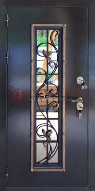 Железная дверь с порошковым напылением стеклом и ковкой ДСК-279 в Лыткарино