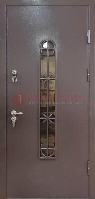 Металлическая дверь Порошок с небольшим стеклом и ковкой ДСК-282 в Лыткарино
