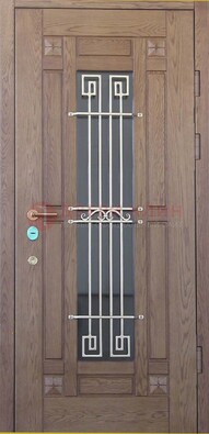 Стандартная железная дверь со стеклом темным и ковкой ДСК-5 в Лыткарино