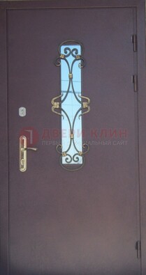 Металлическая дверь со стеклом и ковкой ДСК-77 в Лыткарино