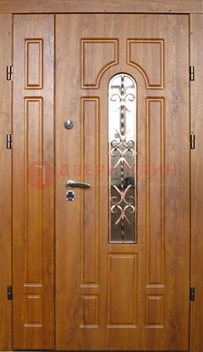 Стальная дверь со стеклом и цветной ковкой ДСК-78 для панельного дома в Лыткарино