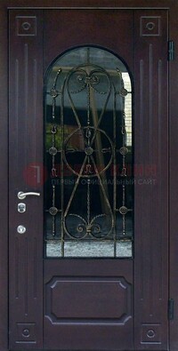 Стальная дверь со стеклом и ковкой ДСК-80 в загородный дом в Лыткарино
