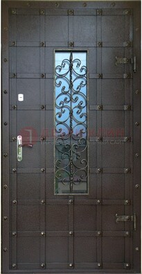 Стальная дверь со стеклом и ковкой ДСК-84 с утеплением в Лыткарино
