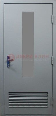 Серая металлическая техническая дверь с декоративной вставкой ДТ-14 в Лыткарино