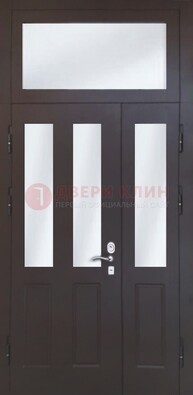 Черная тамбурная дверь со стеклянными вставками ДТМ-38 в Лыткарино