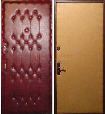 Бордовая металлическая дверь с винилискожей ДВ-1 в Лыткарино