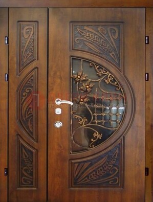 Металлическая дверь с виноритом и резной панелью внутри ДВТ-70 в Лыткарино