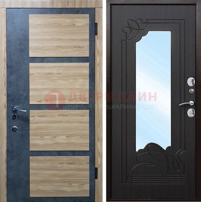 Светлая металлическая дверь c фрезерованной МДФ с зеркалом ДЗ-103 в Лыткарино