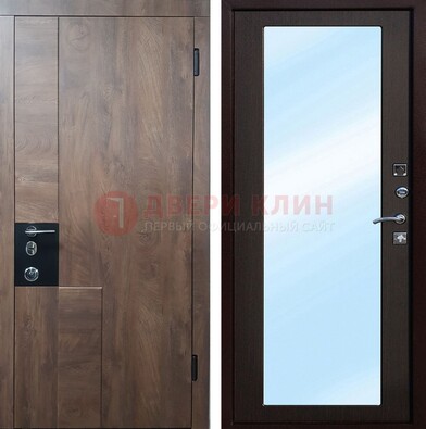 Коричневая металлическая дверь c МДФ с зеркалом ДЗ-106 в Лыткарино