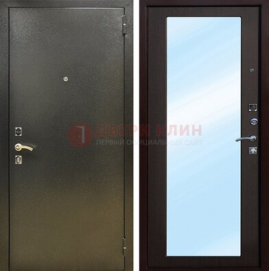 Входная темно-серая дверь c порошковым покрытием и МДФ с зеркалом ДЗ-114 в Лыткарино