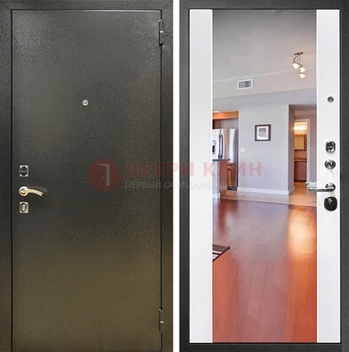 Входная темно-серая дверь c порошковым покрытием и Белой МДФ с зеркалом ДЗ-115 в Лыткарино