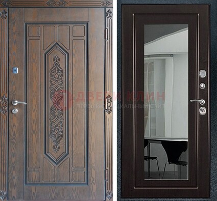 Уличная коричневая дверь c виноритом и МДФ Венге с зеркалом ДЗ-116 в Лыткарино