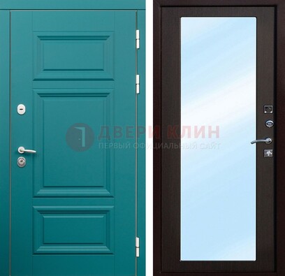 Зеленая входная дверь терморазрыв c виноритом и МДФ с зеркалом ДЗ-122 в Лыткарино