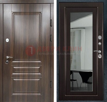 Железная коричневая дверь с МДФ Венге c зеркалом ДЗ-124 в Лыткарино