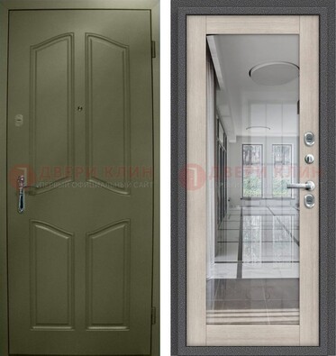 Зеленая стальная дверь с МДФ панелями и зеркалом ДЗ-137 в Лыткарино