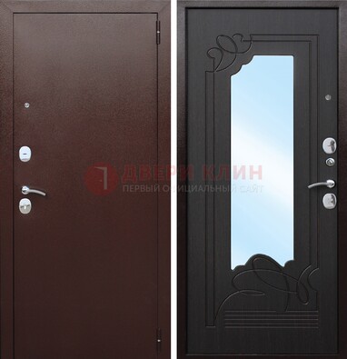 Коричневая стальная дверь с зеркалом ДЗ-18 в Лыткарино