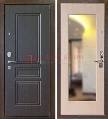 Коричневая стальная дверь с зеркалом МДФ внутри ДЗ-27 в Лыткарино