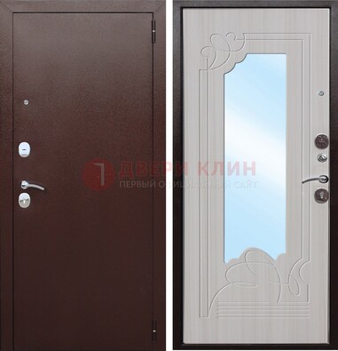 Коричневая металлическая дверь с зеркалом МДФ внутри ДЗ-33 в Лыткарино