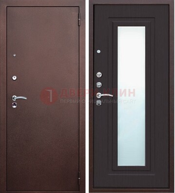 Коричневая металлическая дверь с зеркалом ДЗ-43 в Лыткарино